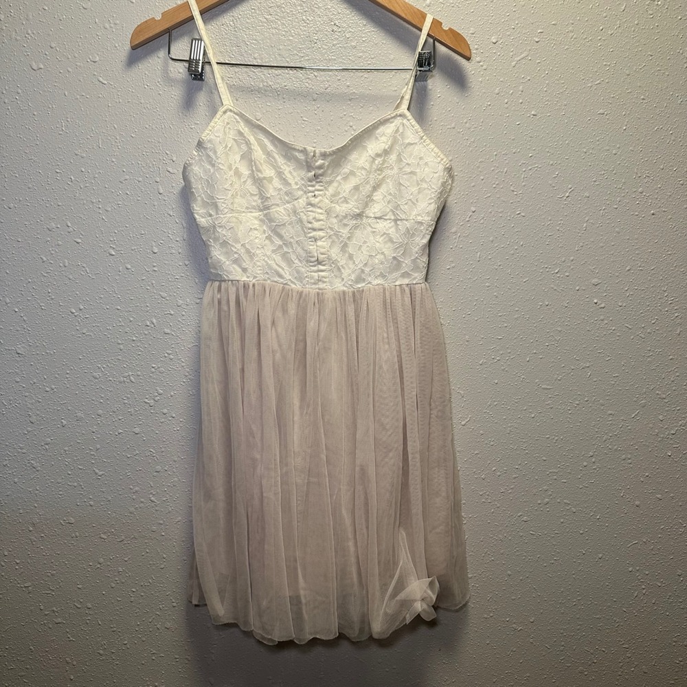 VTG American Eagle Sz 2 Corset Lace Tulle Dress Cream Ivory Flared Mini Boho Y2K